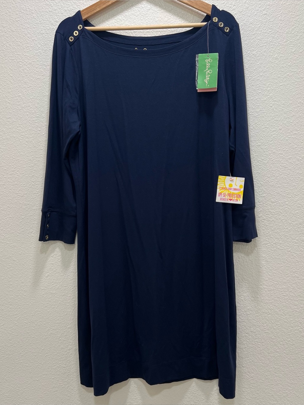 Lilly Pulitzer Navy Blue Sophie Dress UPF 50+ 3/4 Sleeve XL Preppy Classic